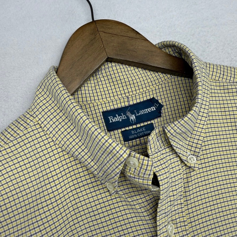 Vintage Ralph Lauren Oxford Shirt Mens XL Yellow Purple Button Houndstooth OCBD